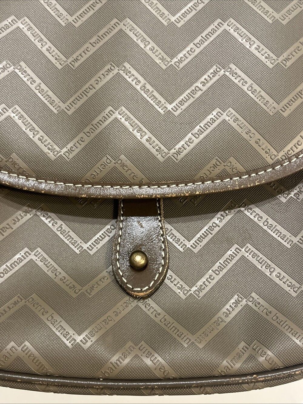 VGUC Vtg PIERRE BALMAIN Brown Monogram Zig Zag Crossbody Saddle Purse - Picture 3 of 14